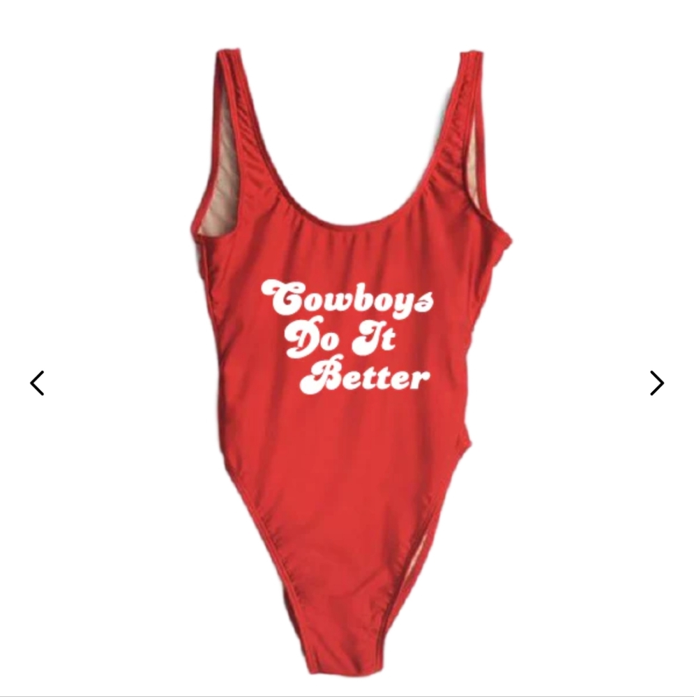 NWT Ravesuits Cowboys Do It Better Red Onepiece Swimsuit Low Back Size Large